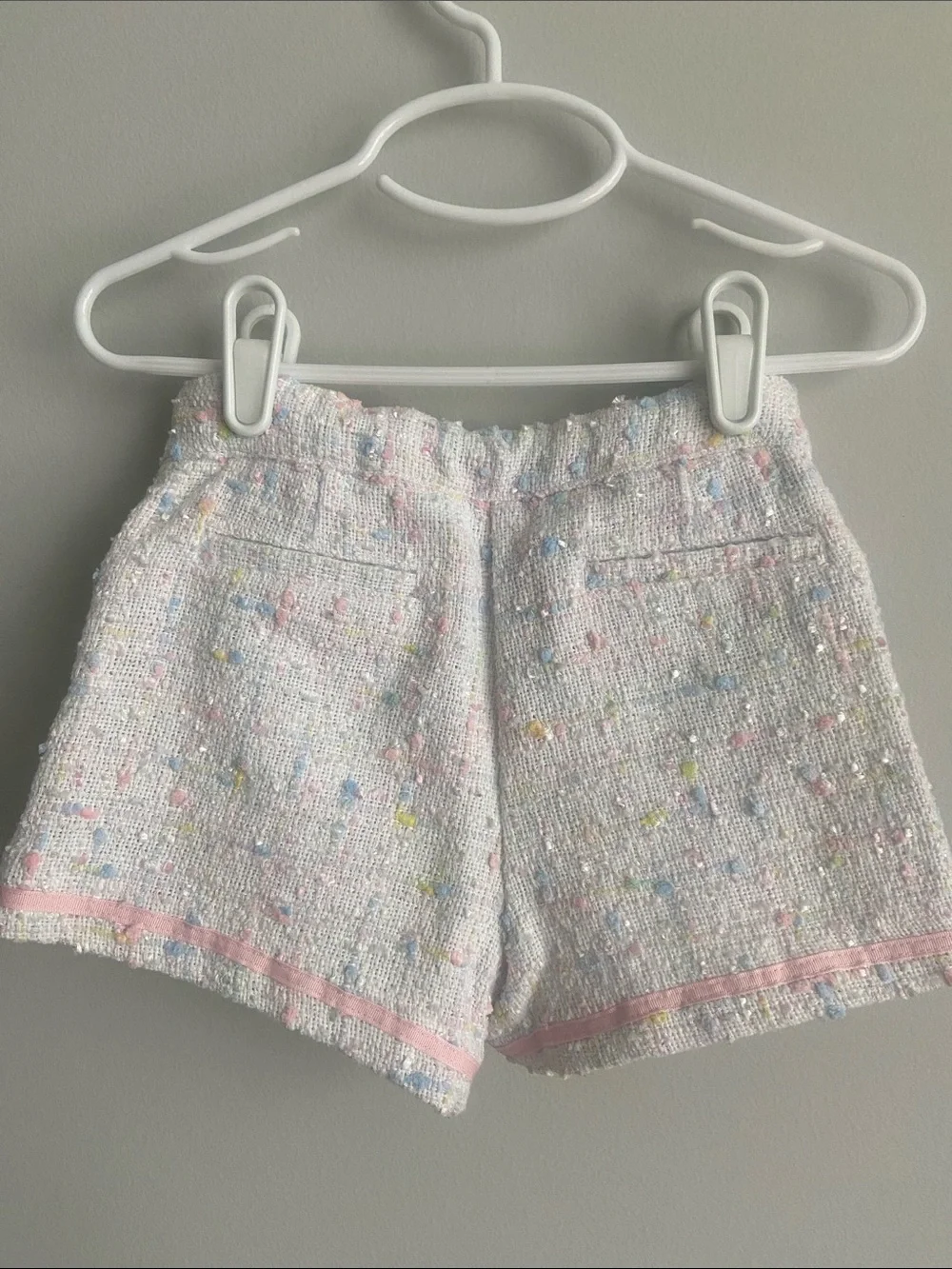 Janie and Jack White Tweed Shorts with Pastel Confetti pink ribbon trim size 3
